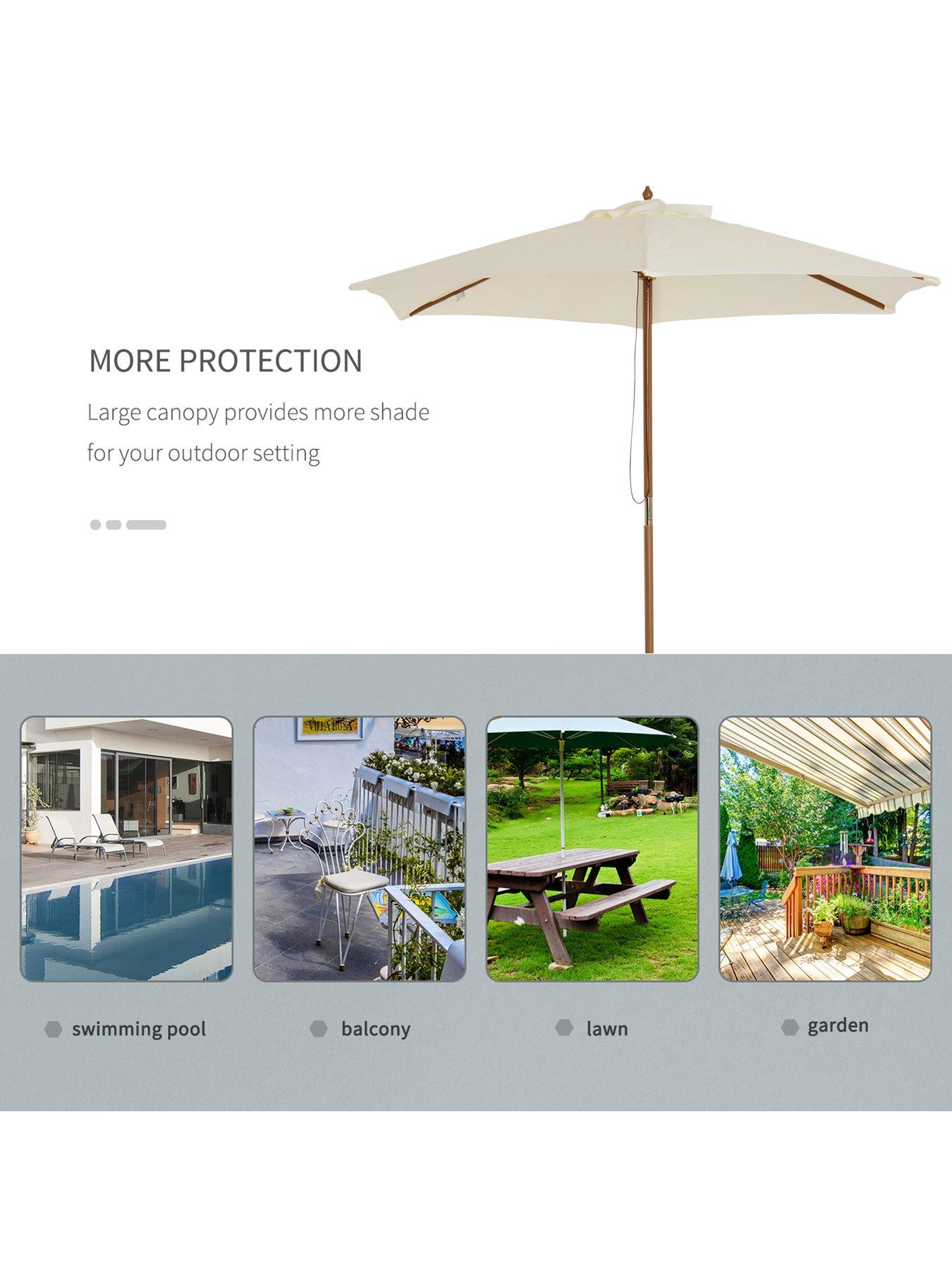  image of outsunny-25m-wooden-umbrella-parasol--nbspcream