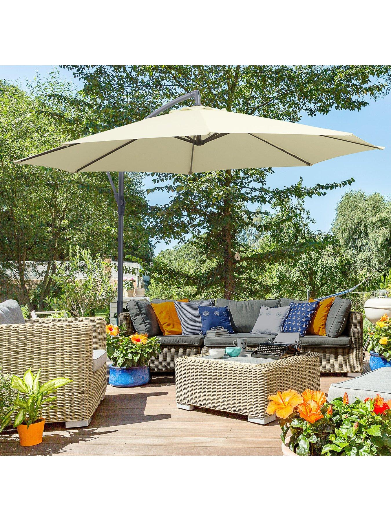 undefined 3m Parasol Garden Sun Umbrella Banana Hanging Rattan Set Umbrella Cantilever - Cream white