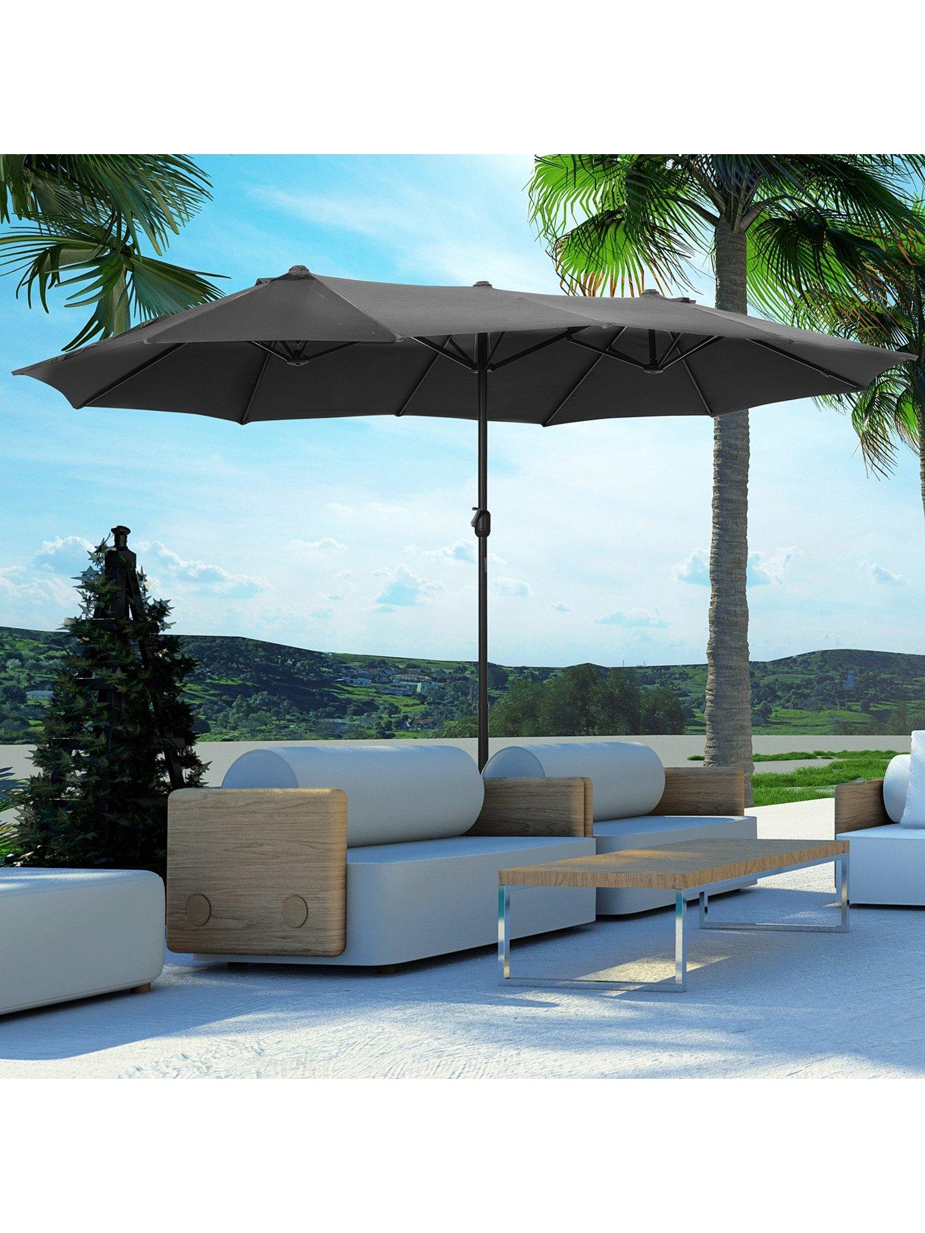 OutSunny 4.6M Sun Umbrella Canopy Double-sided Crank Sun Shade with Cross Base - Grey