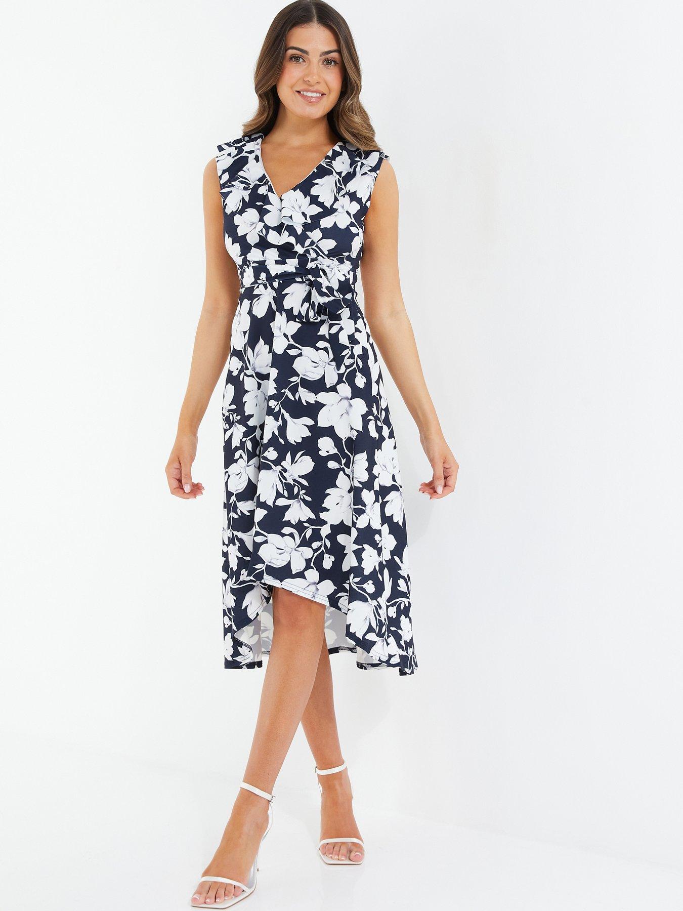 Quiz Petite Floral Dip Hem Midi Dress
