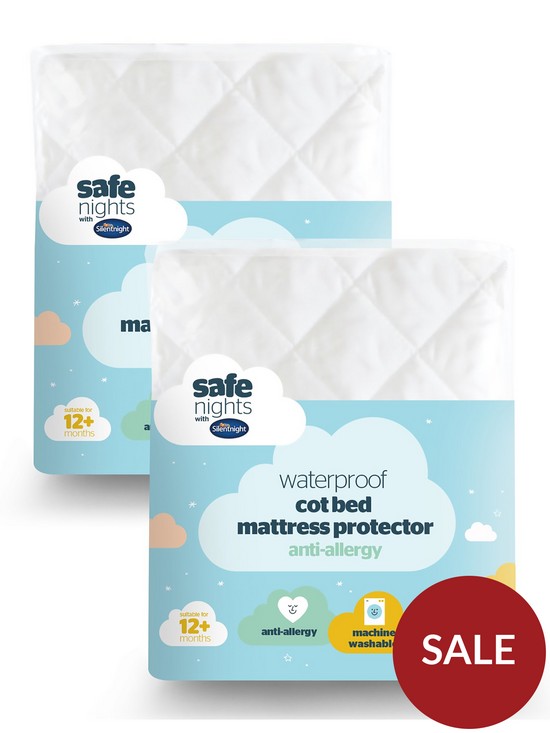 front image of silentnight-safe-nights-waterproof-cot-bed-mattress-protector-bundle-2-pack-white