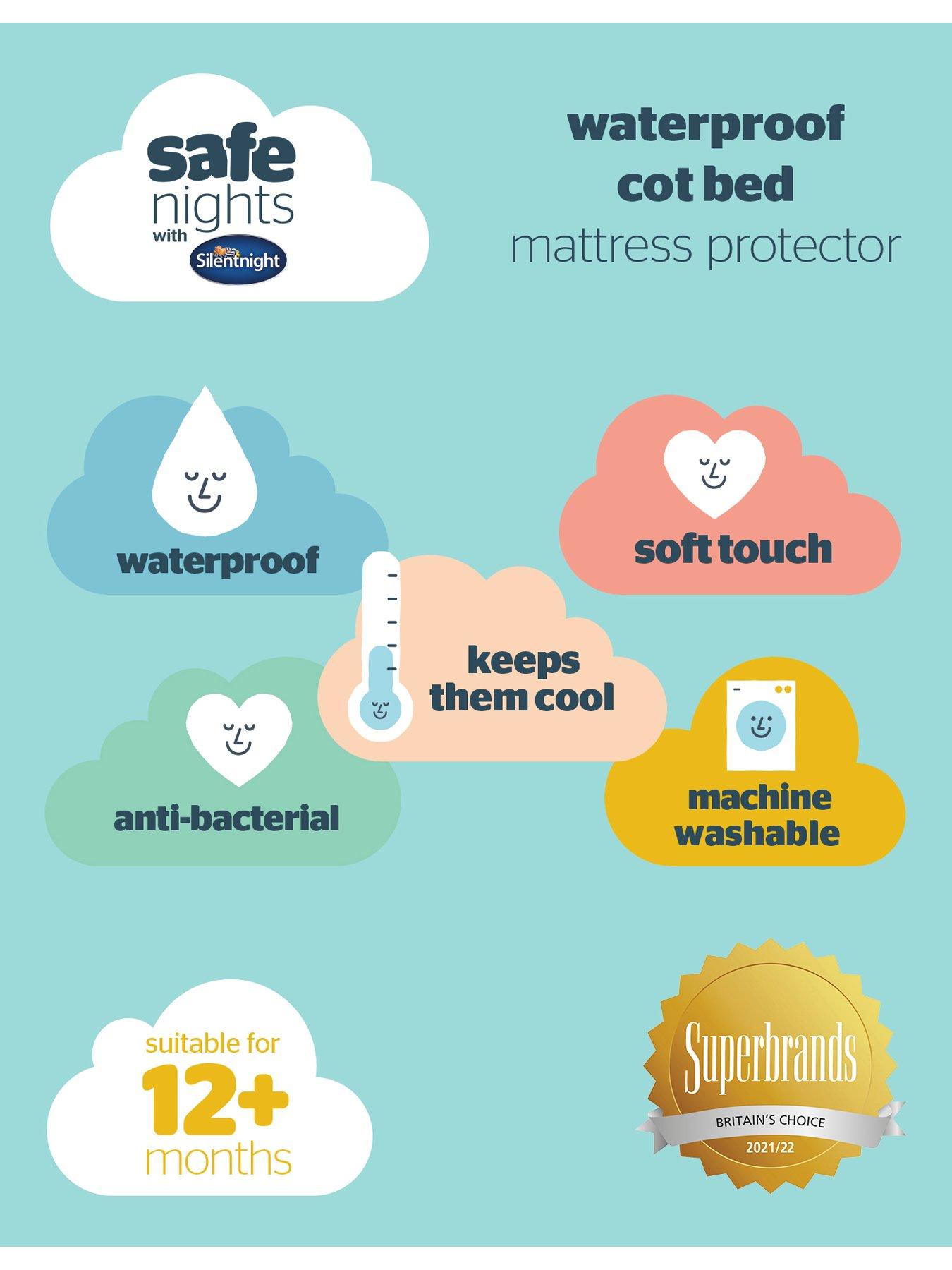  image of silentnight-safe-nights-waterproof-cot-bed-mattress-protector-bundle-2-pack-white