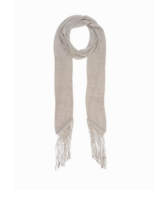 front image of mint-velvet-metallic-fringe-skinny-scarf