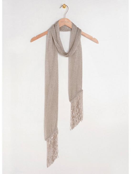 back image of mint-velvet-metallic-fringe-skinny-scarf