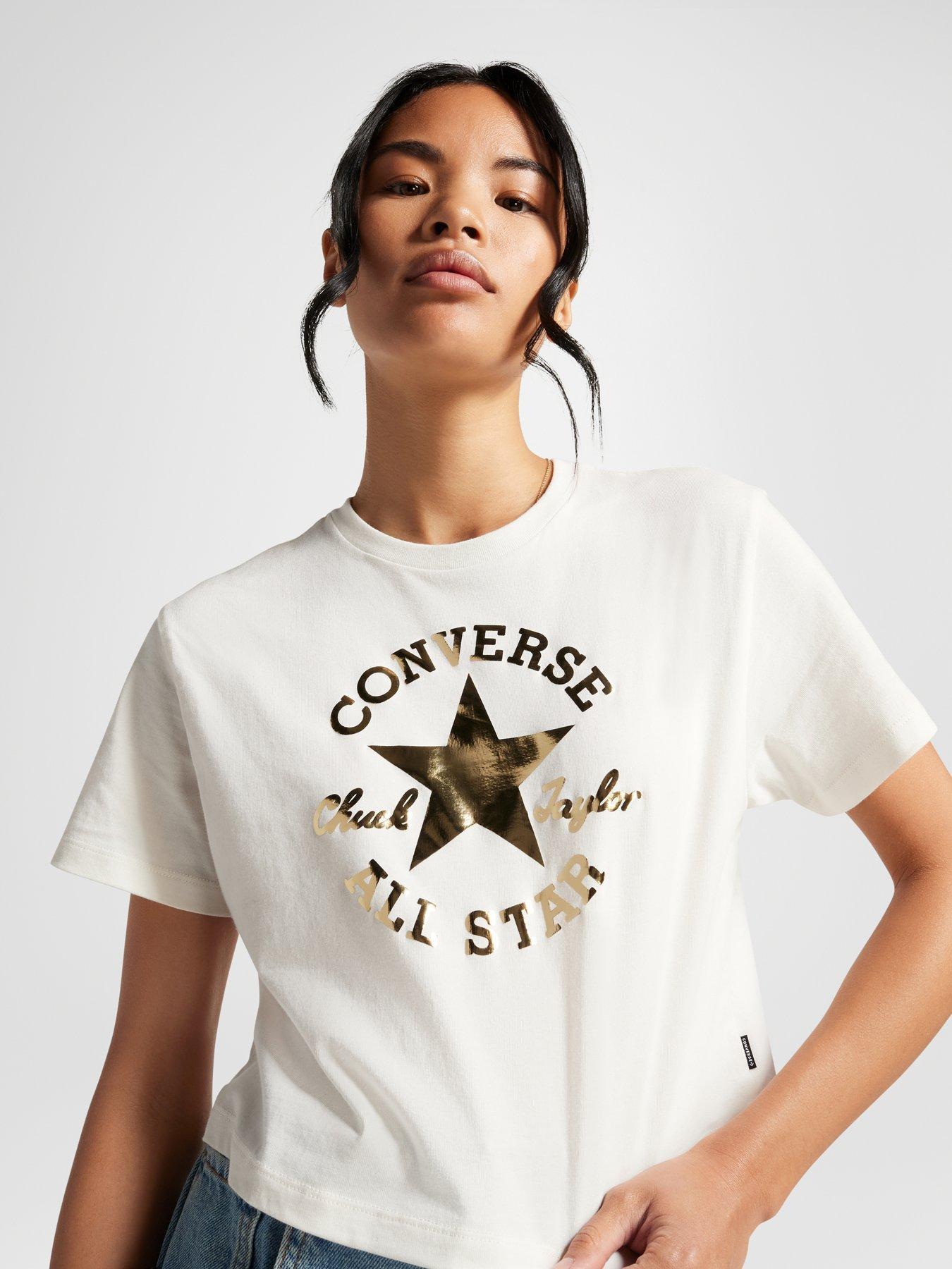 Converse Chuck Taylor Patch Cropped T Shirt Off White littlewoods