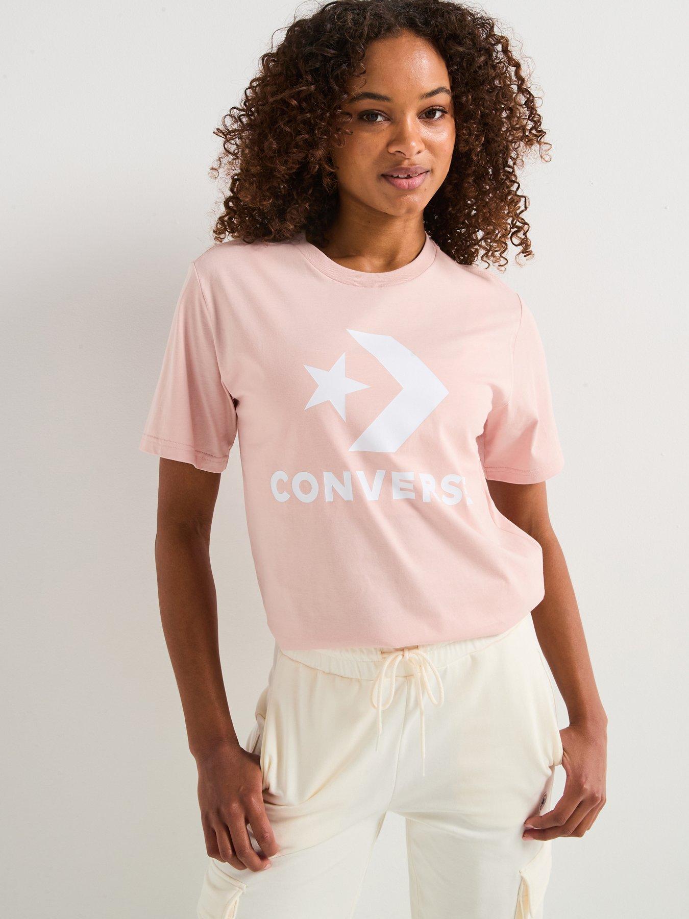  image of converse-center-front-large-logo-star-chevron-short-sleeve-t-shirt-pink
