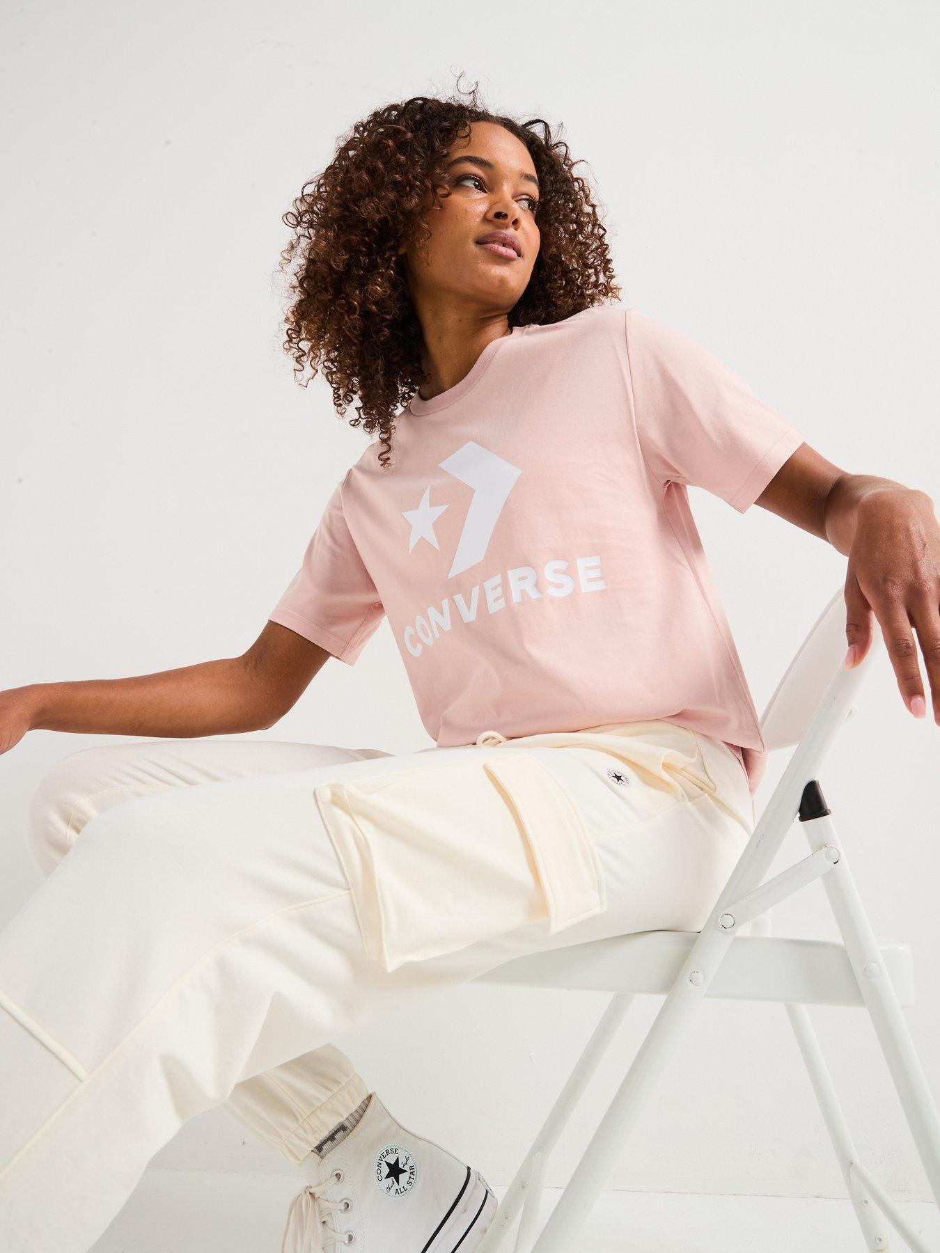  image of converse-center-front-large-logo-star-chevron-short-sleeve-t-shirt-pink