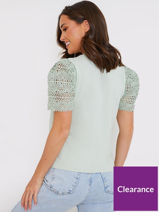 stillFront image of in-the-style-perrie-sian-crochet-sleeve-t-shirt-sage