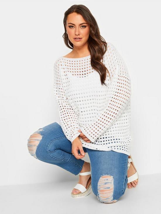 front image of yours-crochet-mesh-tunic-white