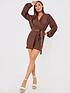  image of in-the-style-billie-faiers-plisse-tie-waist-detail-playsuit-brown