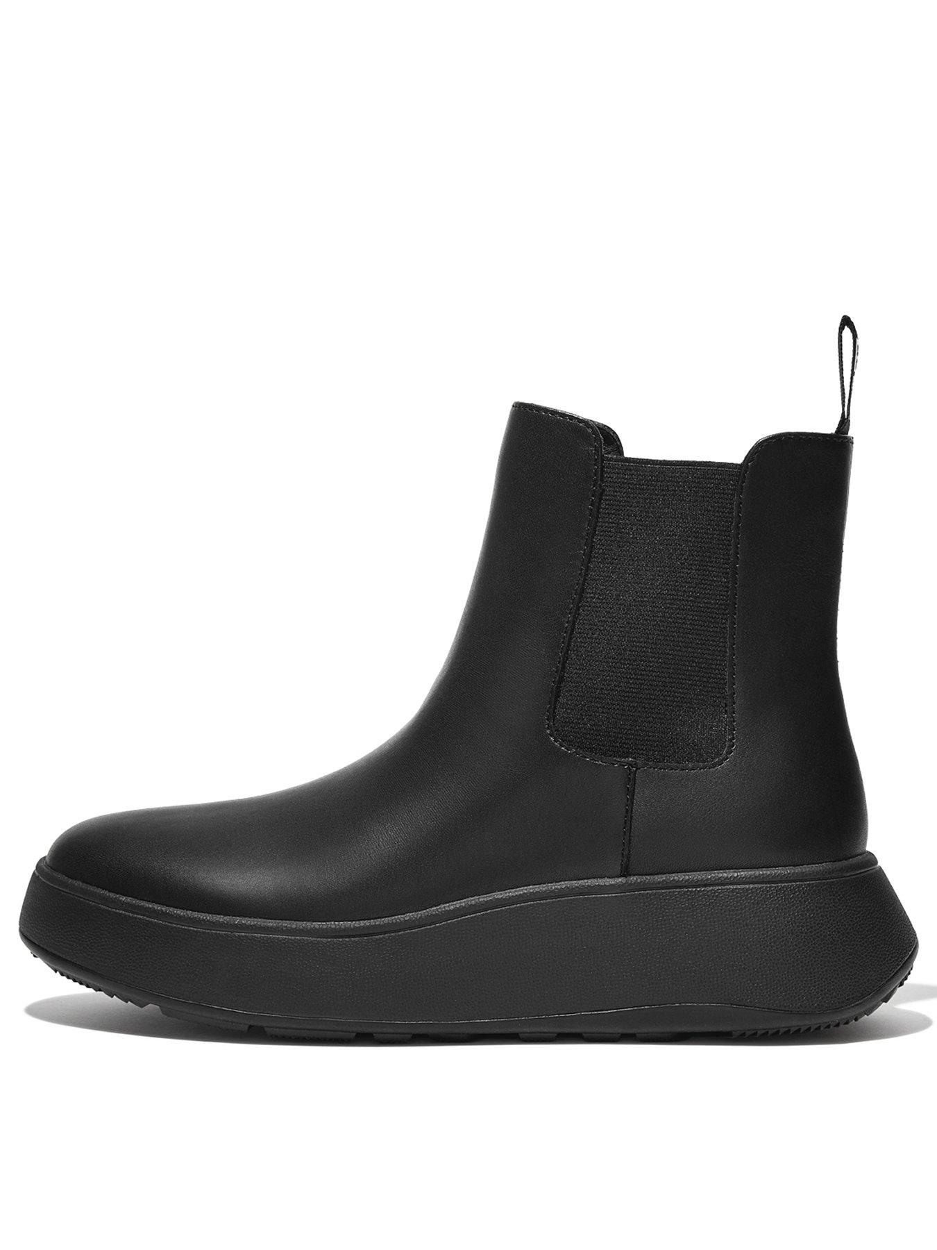 FitFlop F-mode Suede Flatform Chelsea Boots - All Black