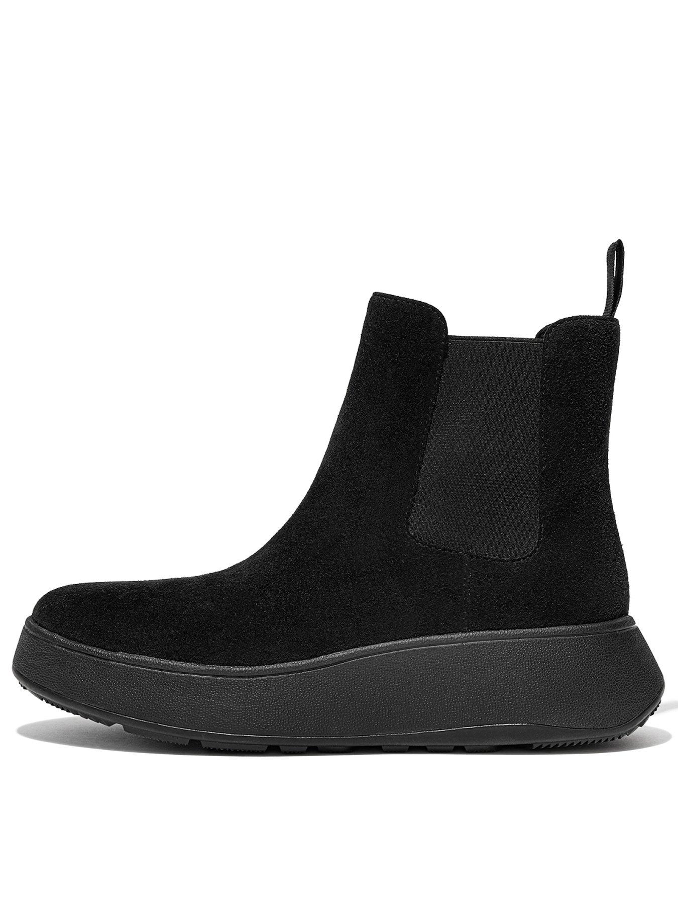 FitFlop F-mode Suede Flatform Chelsea Boots - All Black