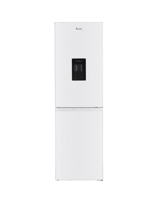 front image of swan-sr156130w-55cm-wide-total-no-frost-5050-split-water-dispenser-fridge-freezer-white