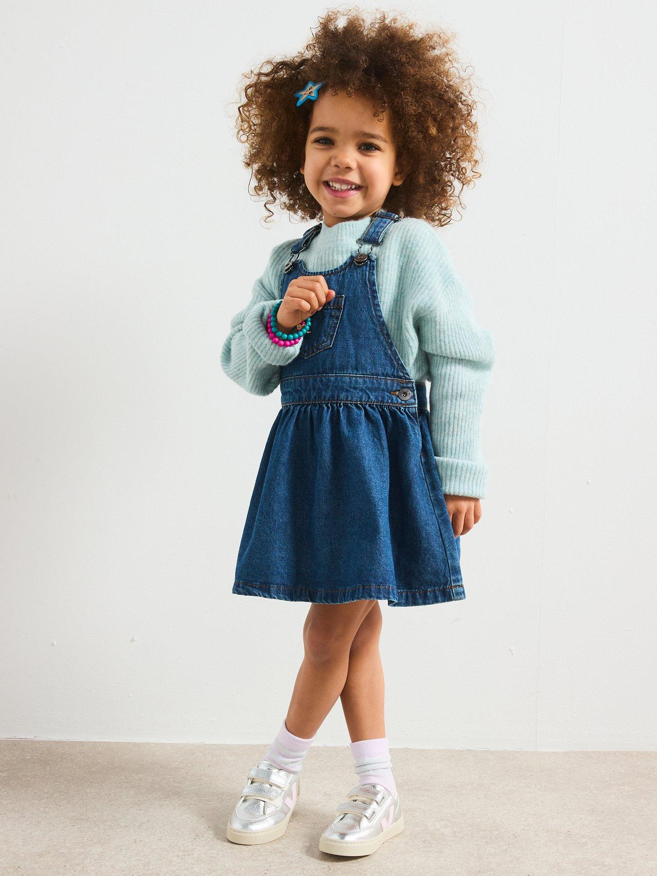 Image 1 of 5 of Mini V by Very Girls Denim Pinny Dress - Blue