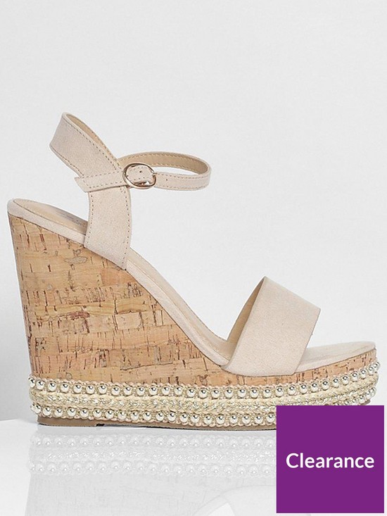 front image of boohoo-studded-cork-wedge-sandals-nude