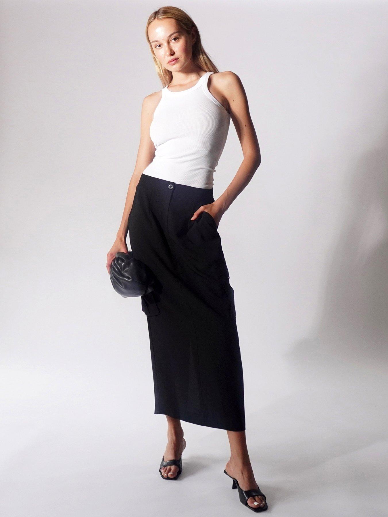 Utility Cargo Maxi Skirt Black