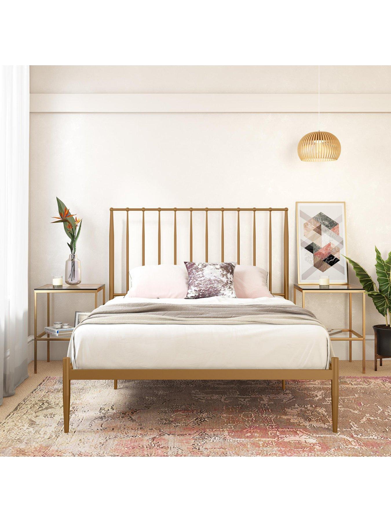  image of dorel-home-giulia-modern-double-metal-bed-frame-gold