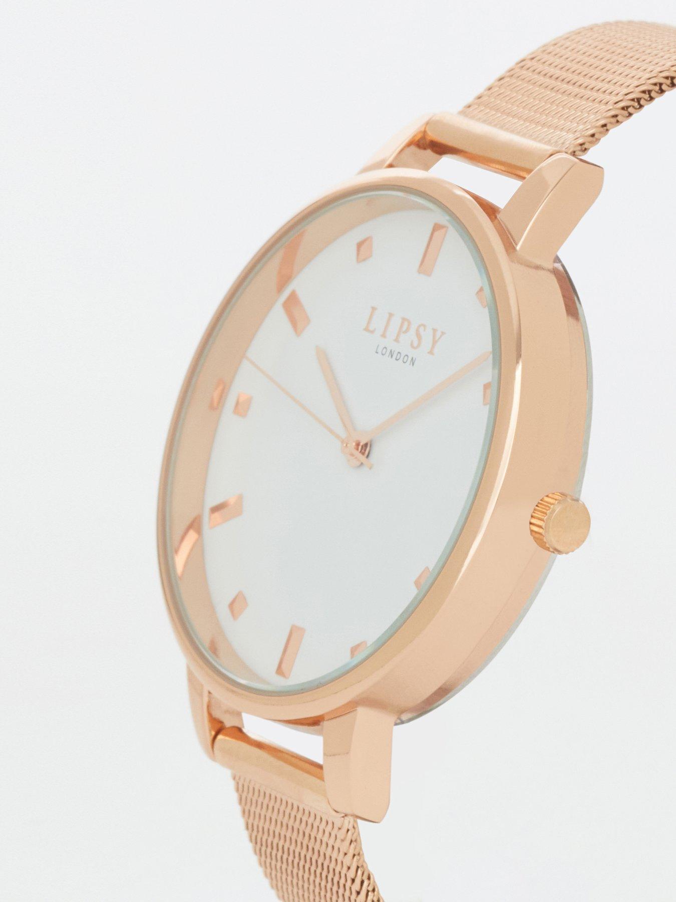  image of lipsy-gift-set-rose-gold-mesh-strap-watch-with-jewellery-bracelet
