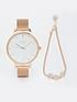  image of lipsy-gift-set-rose-gold-mesh-strap-watch-with-jewellery-bracelet