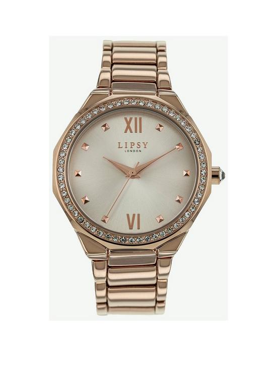 front image of lipsy-rose-gold-metal-bracelet-watch-with-rose-gold-dial