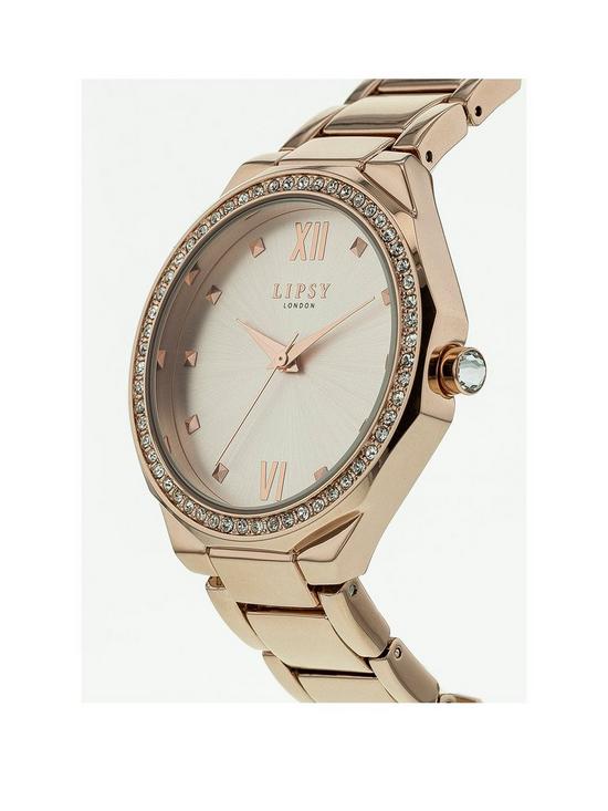 stillFront image of lipsy-rose-gold-metal-bracelet-watch-with-rose-gold-dial