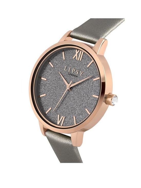 stillFront image of lipsy-grey-pu-strap-watch-with-grey-glitter-dial