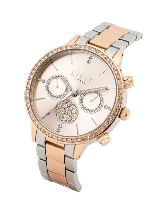 stillFront image of lipsy-silver-and-rose-gold-metal-bracelet-watch-with-silver-dial