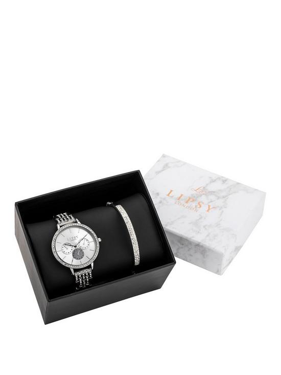 front image of lipsy-gift-set-stainless-steel-bracelet-watch-with-jewellery-bracelet