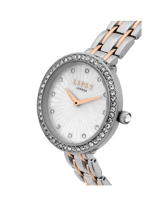 stillFront image of lipsy-silver-and-rose-gold-metal-bracelet-watch-with-mop-dial