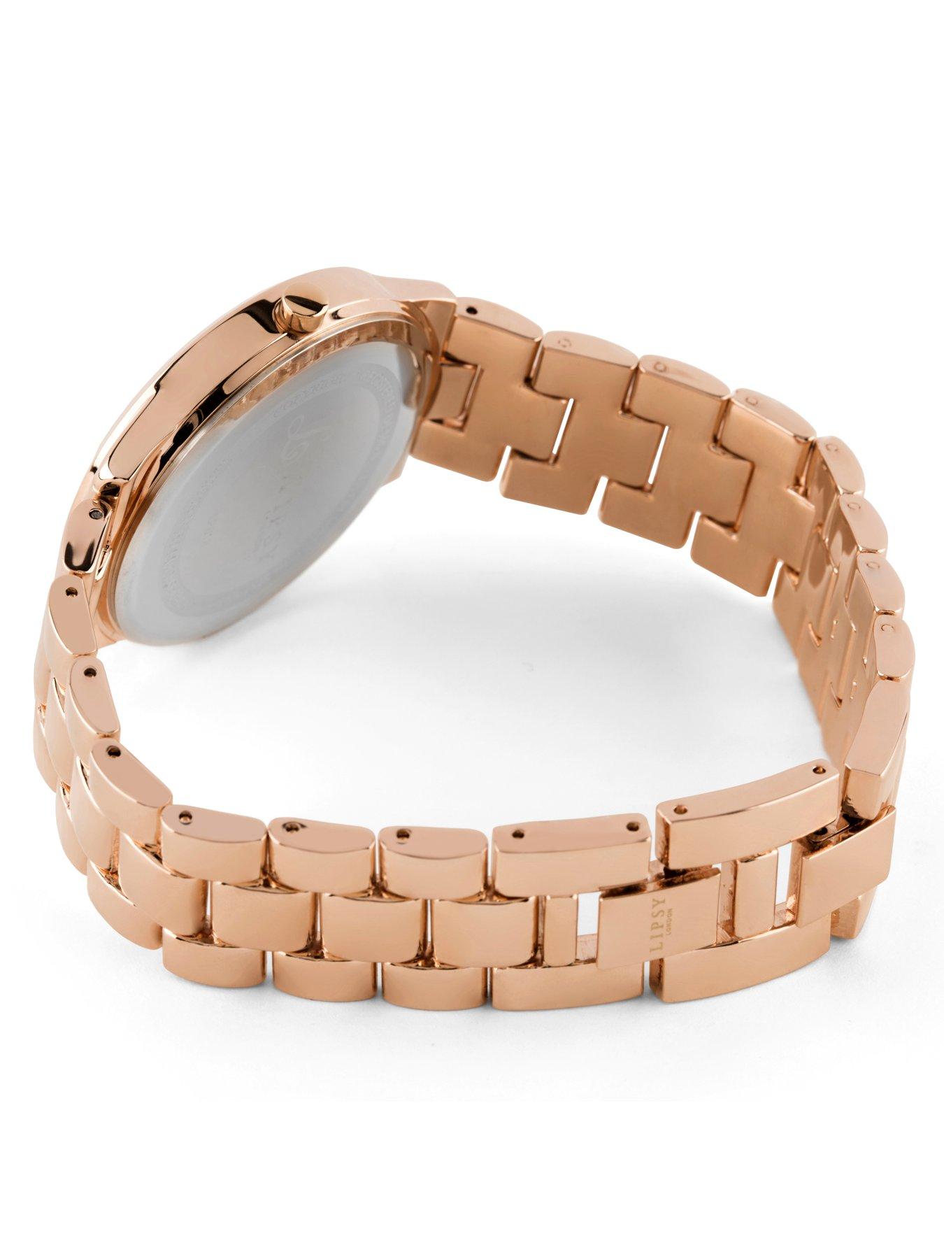  image of lipsy-rose-gold-metal-bracelet-watch-with-rose-gold-dial