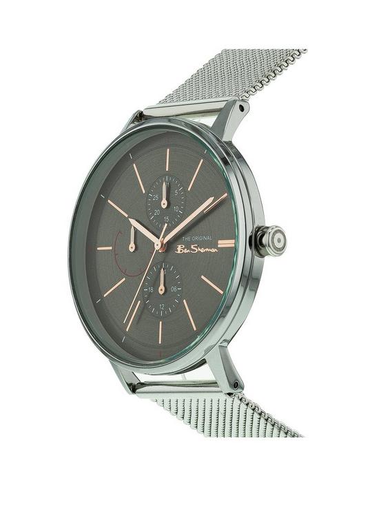 stillFront image of ben-sherman-silver-mesh-strap-watch-with-grey-dial