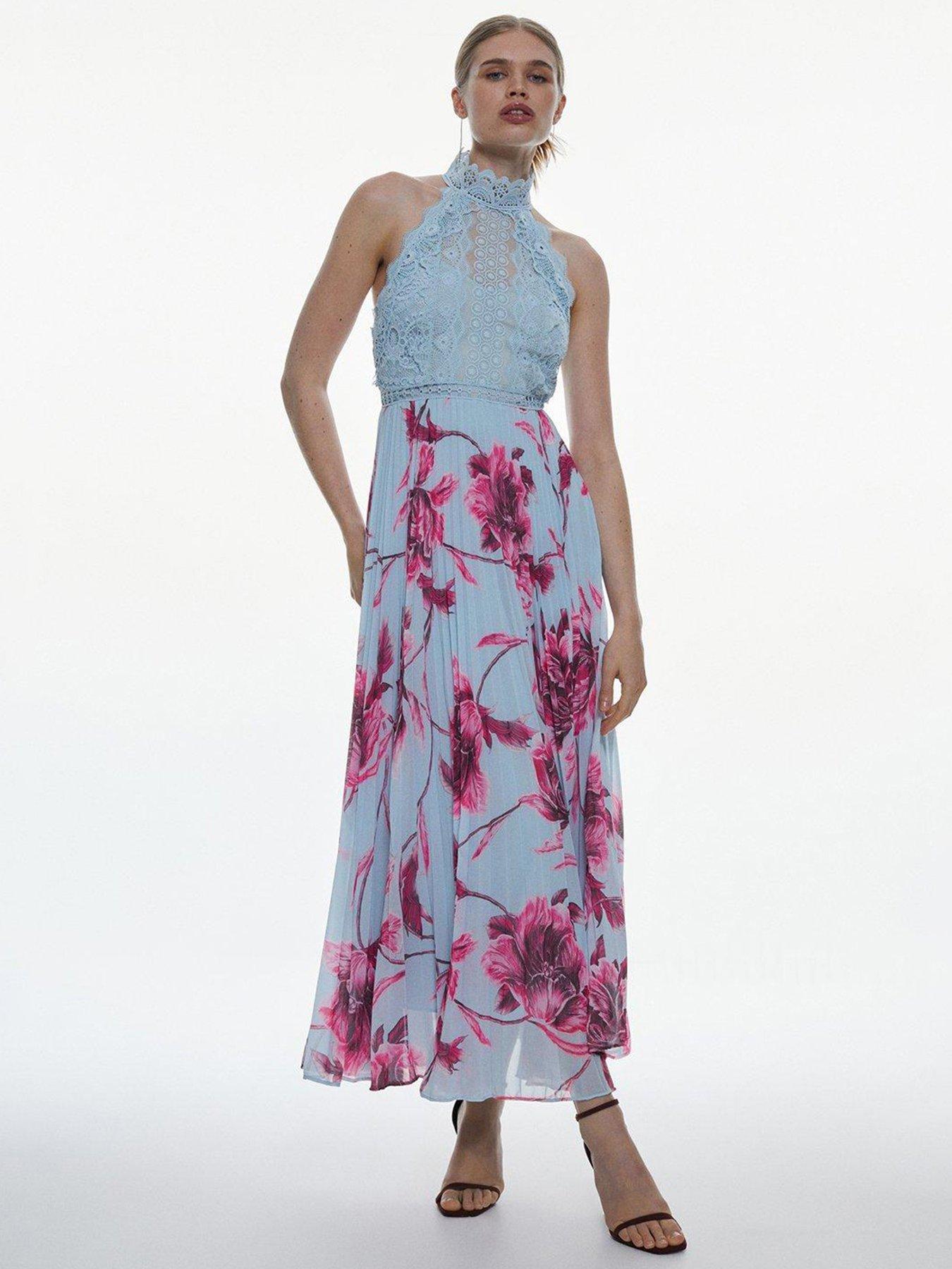 Karen millen floral pleated midi dress best sale