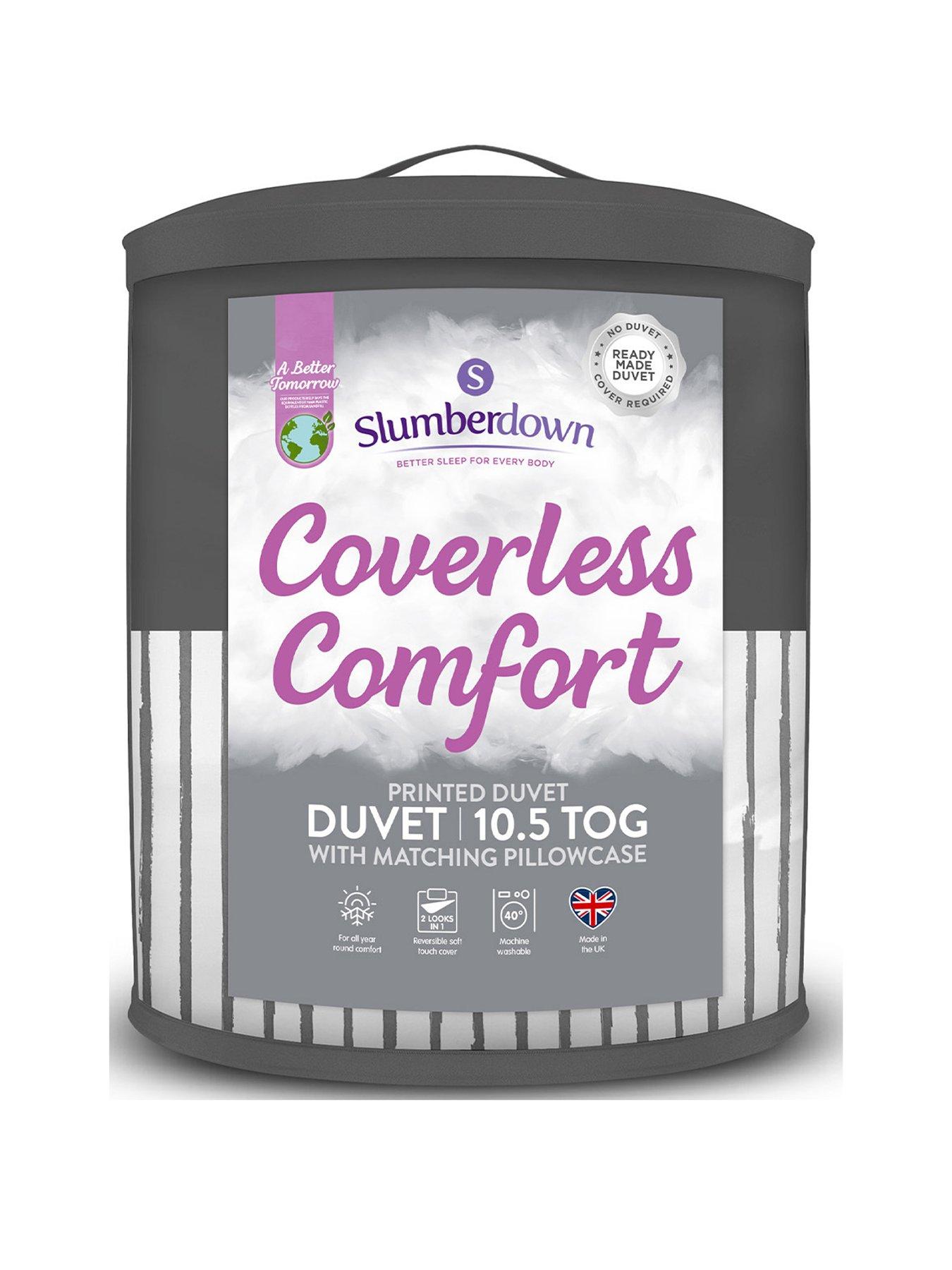 Image 1 of 6 of Slumberdown Coverless Comfort Printed Stripe Grey &amp; White 10.5 Tog Duvet with matching Pillowcase