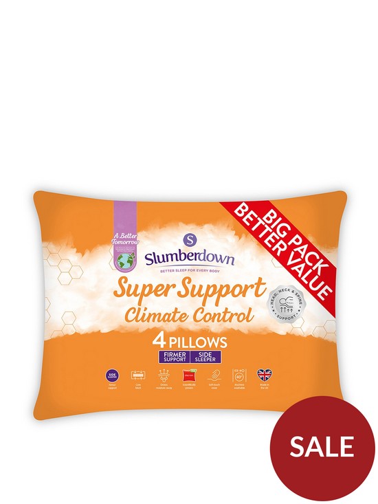 front image of slumberdown-climate-control-super-support-pack-of-4-pillows-white