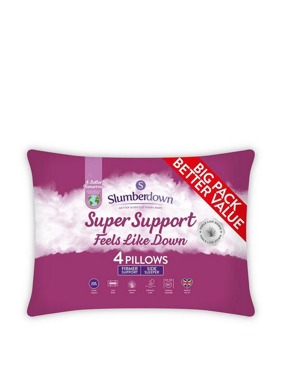 front image of slumberdown-feels-like-down-super-support-pack-of-4-pillows-white
