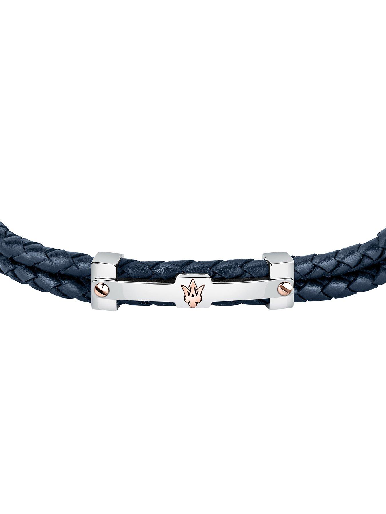  image of maserati-mens-leather-braided-bracelet
