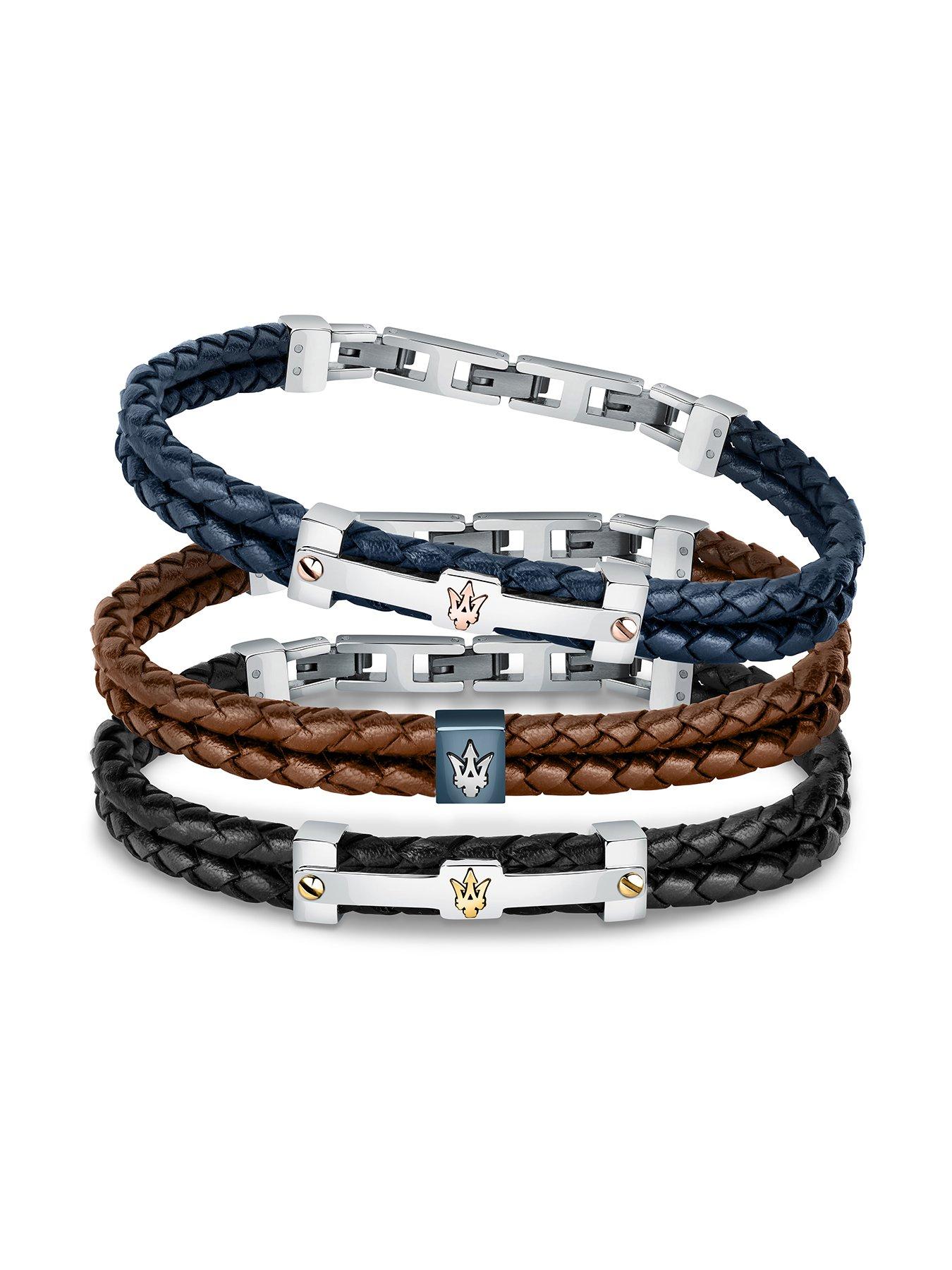  image of maserati-mens-leather-braided-bracelet