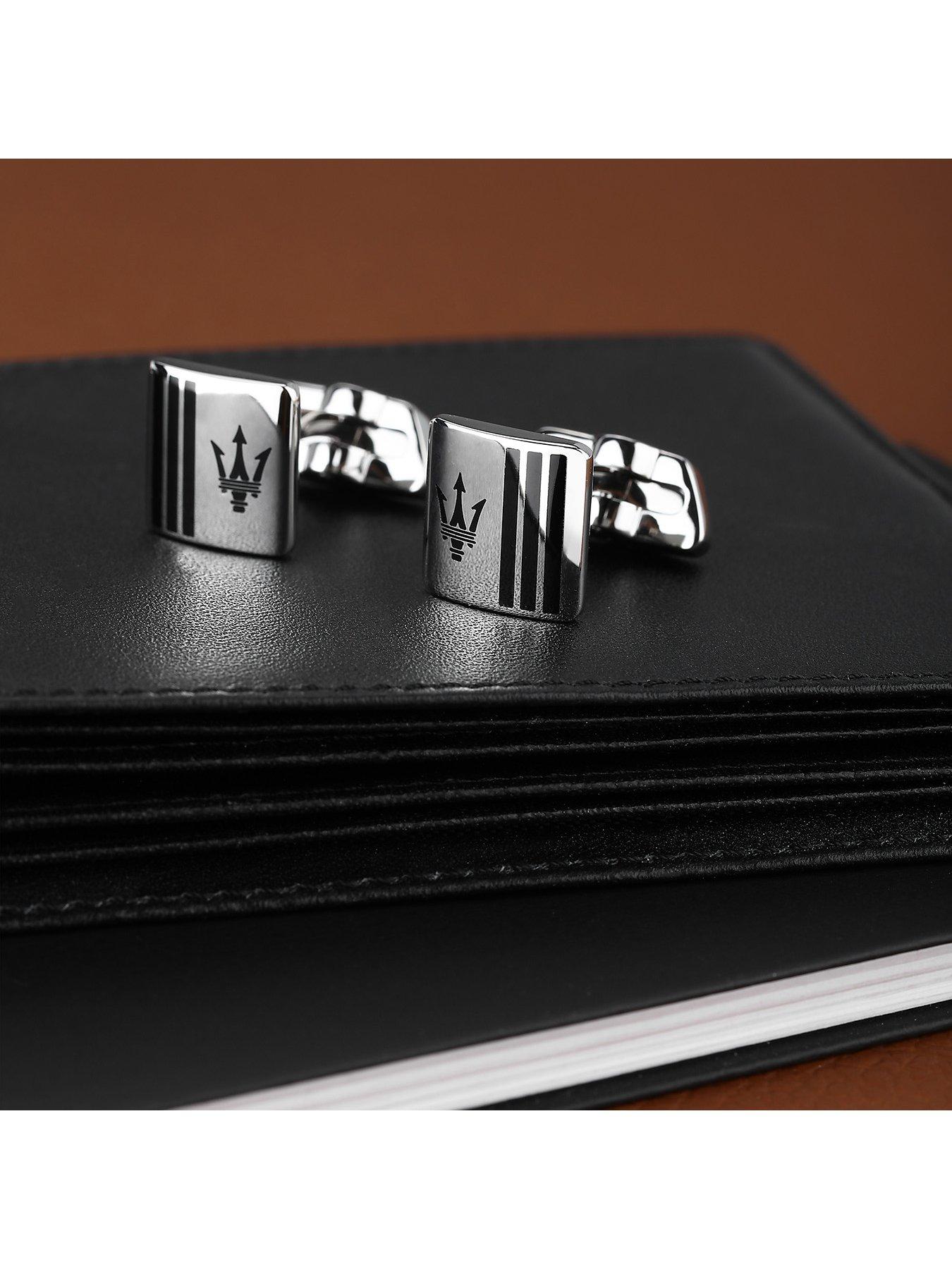  image of maserati-mens-silver-and-black-cufflinks