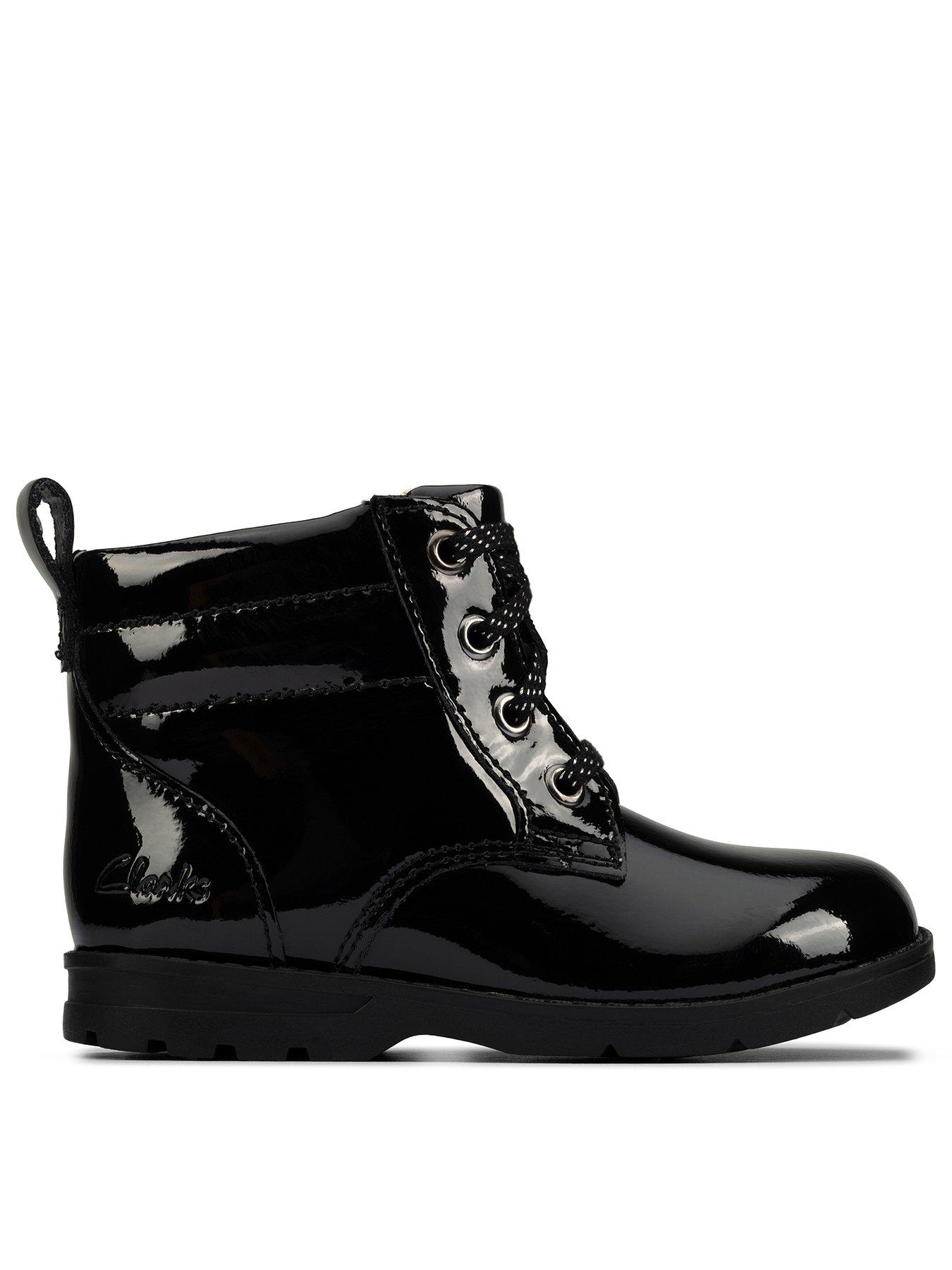 Clarks patent hot sale boots black