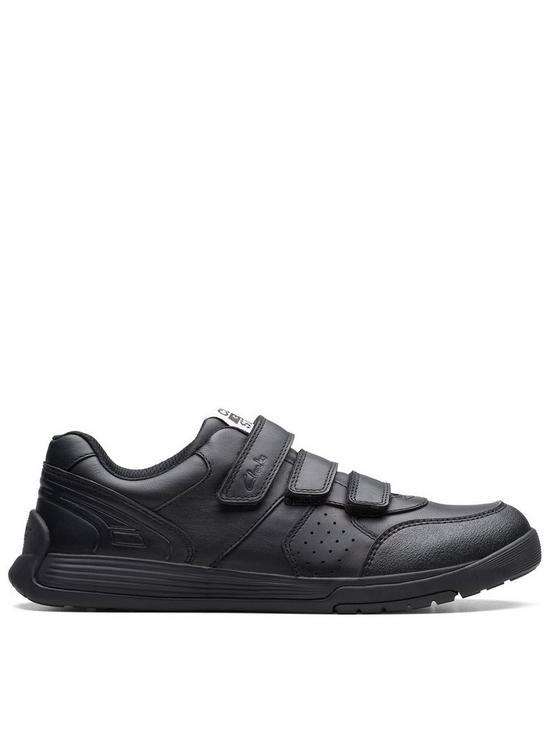 front image of clarks-youth-cicastar-orb-strap-school-shoe-black