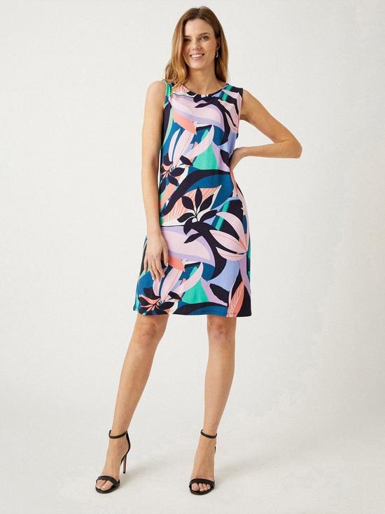front image of wallis-abstract-jersey-shift-dress-pink