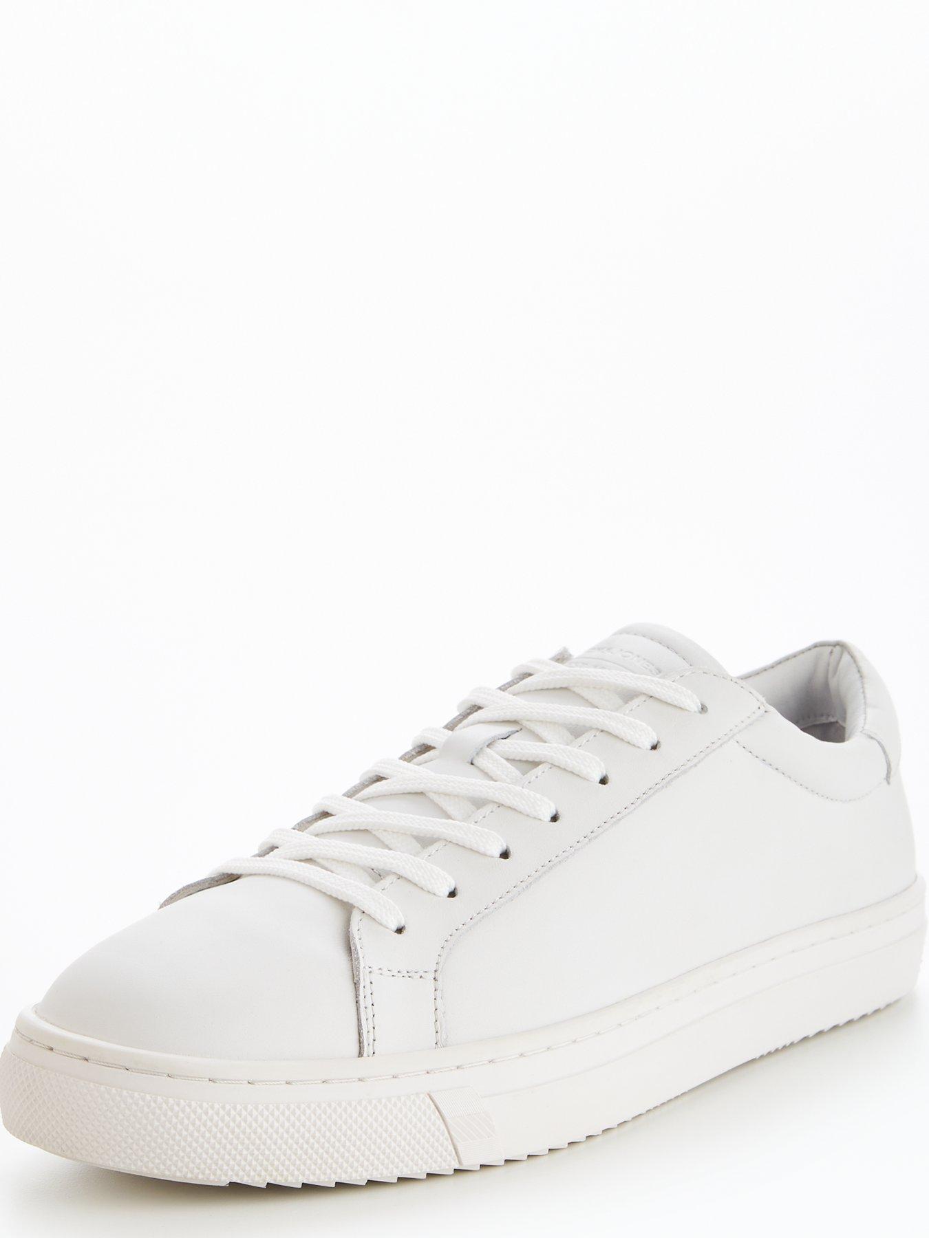 Mens plain white leather on sale trainers