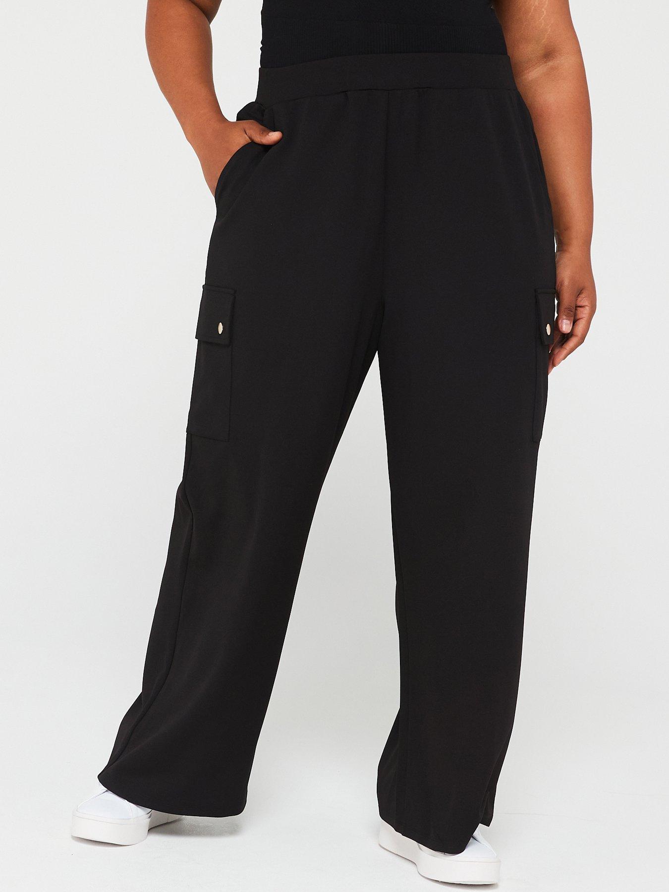 undefined Wide Leg Cargo Stretch Crepe Trouser - Black