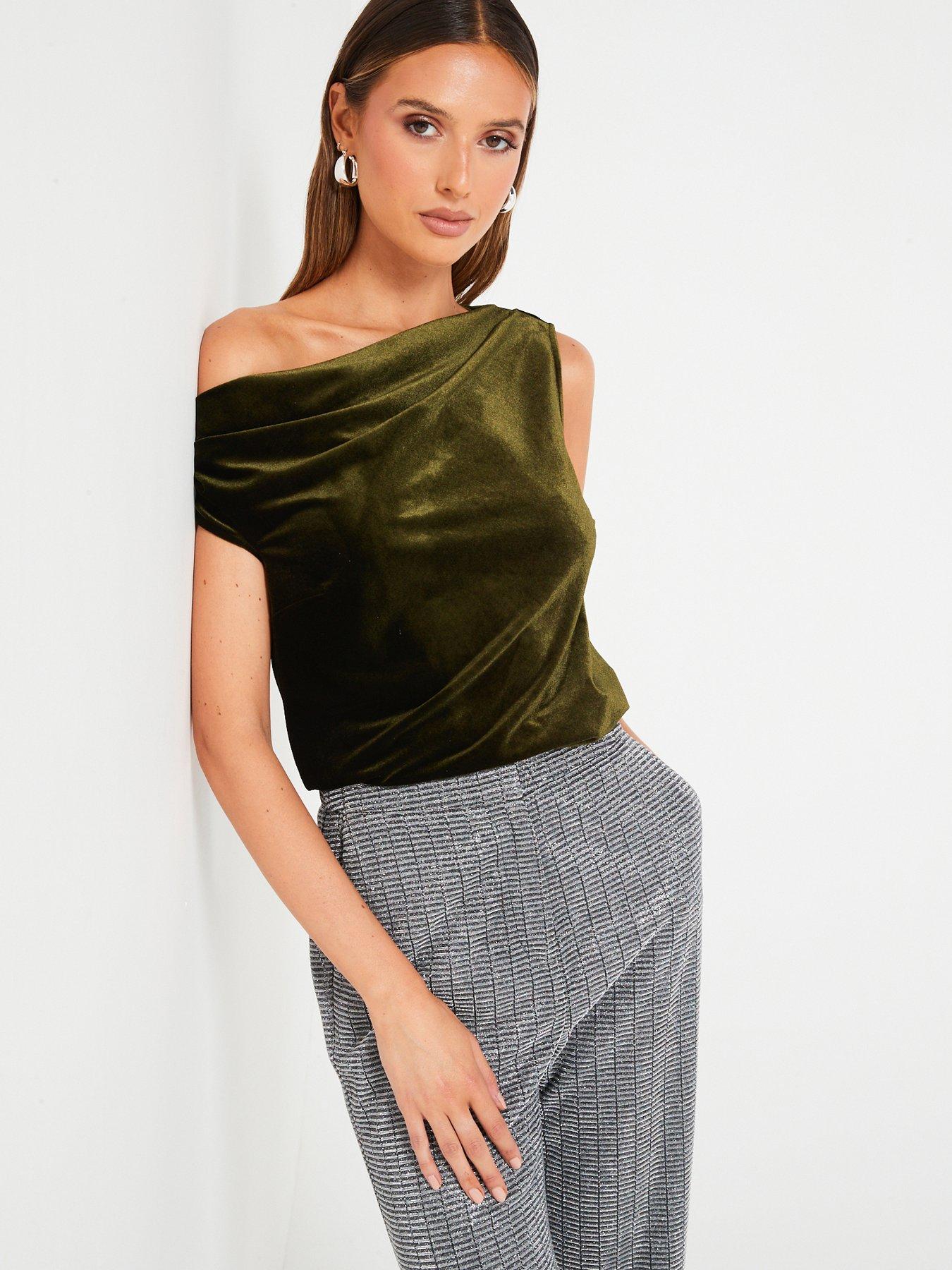 Velvet Off The Shoulder Gathered Blouse