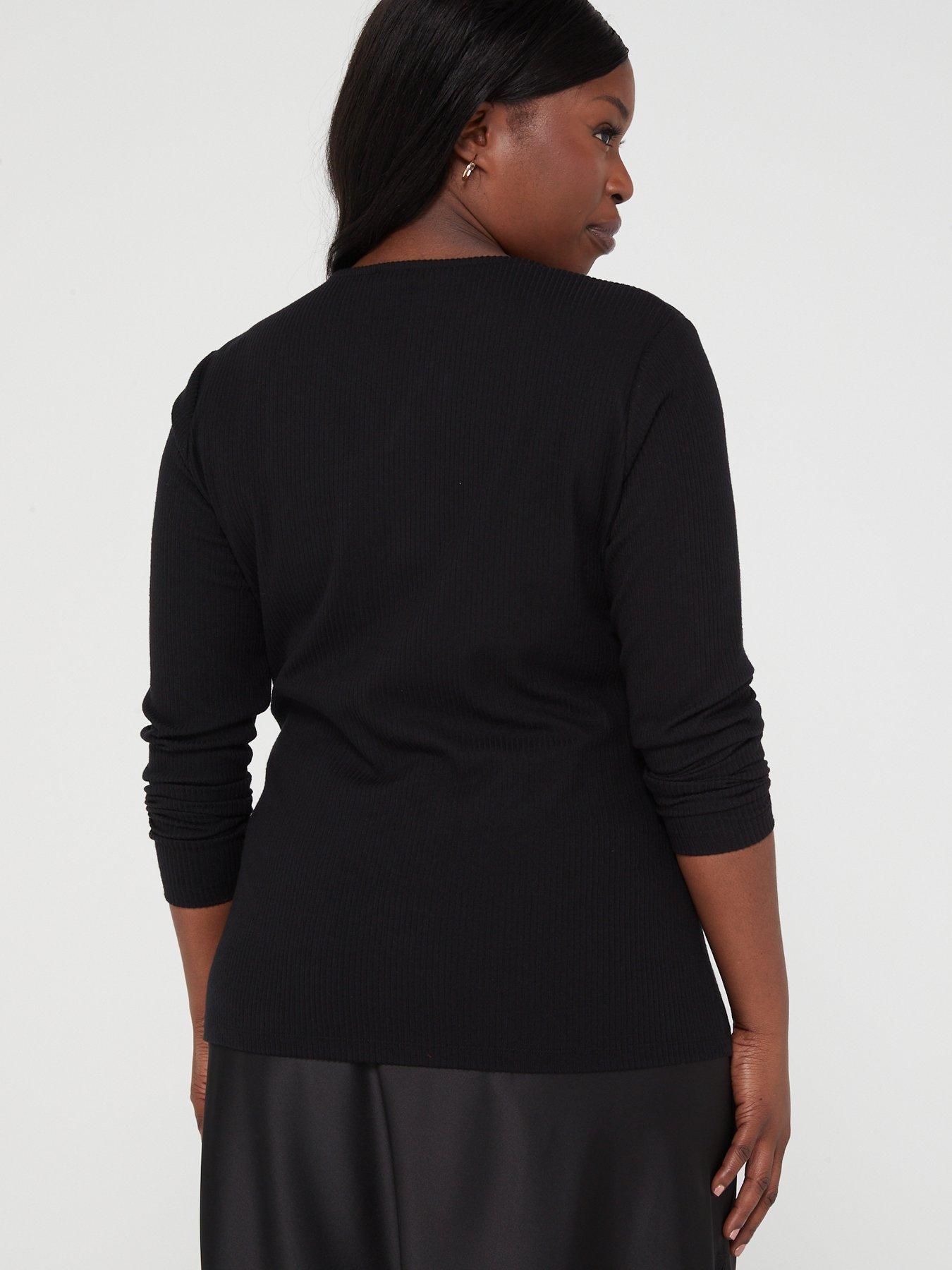 V by Very Frill Sleeve Peplum Top - Black