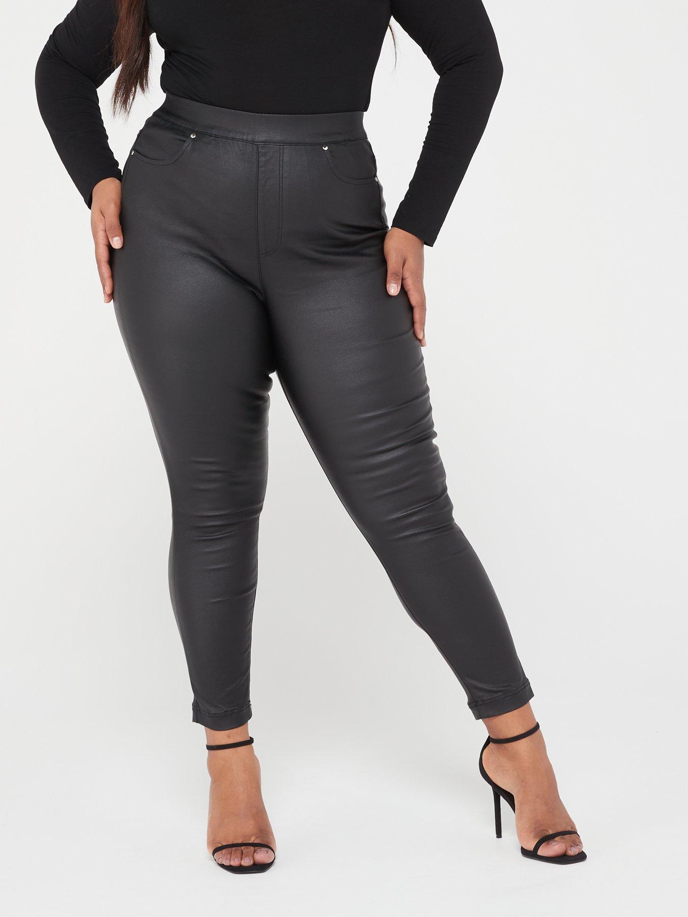 New Look Curves Black Coated Leather-Look Mid Rise Lift & Shape