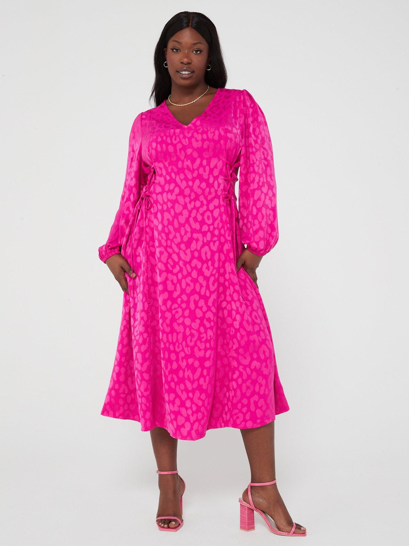 V by Very Curve Animal Jacquard Lace Up Long Sleeve Midi Dress