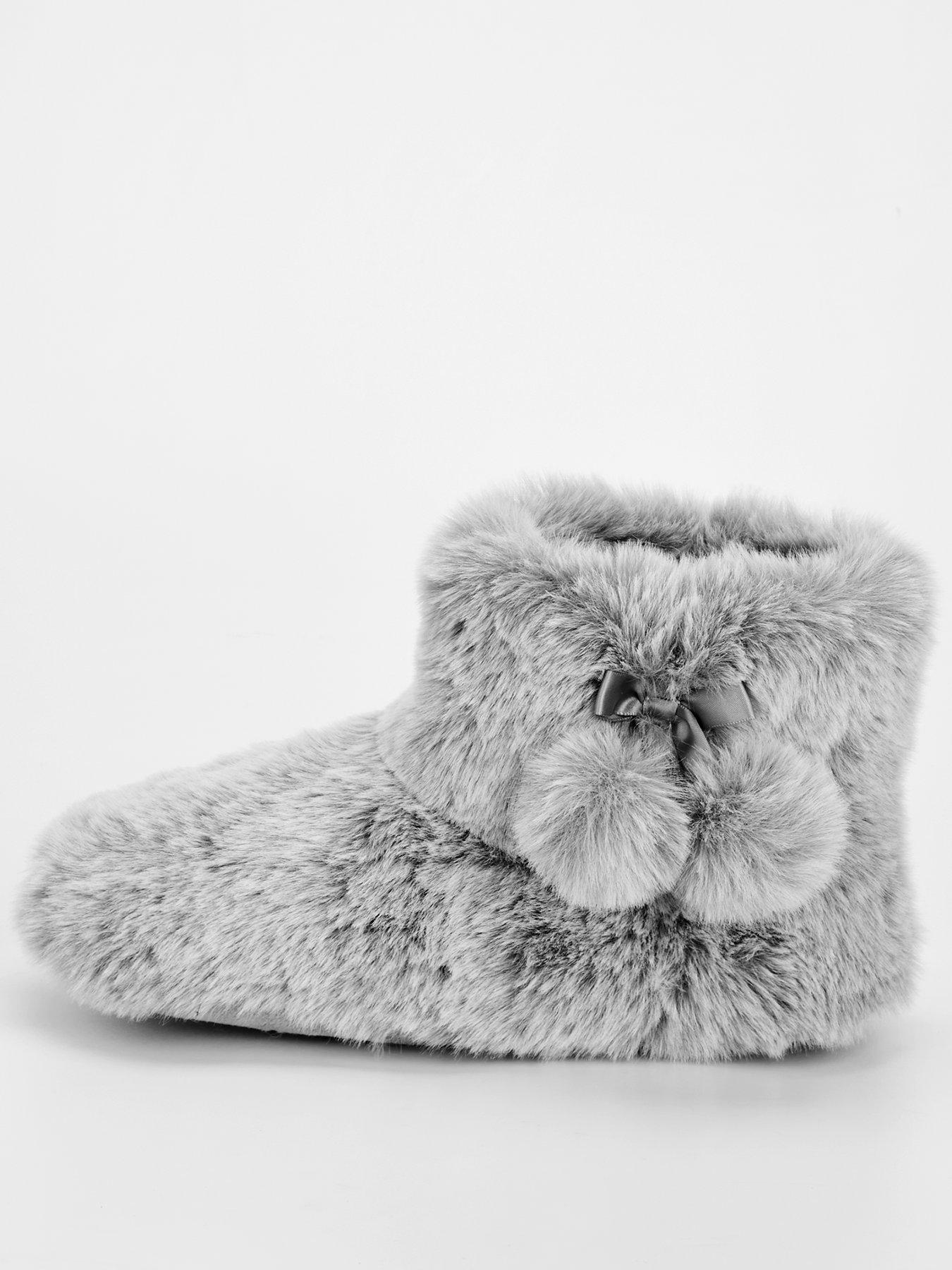 The Very Collection Grey Two Tone Plush Faux Fur Pom Boot