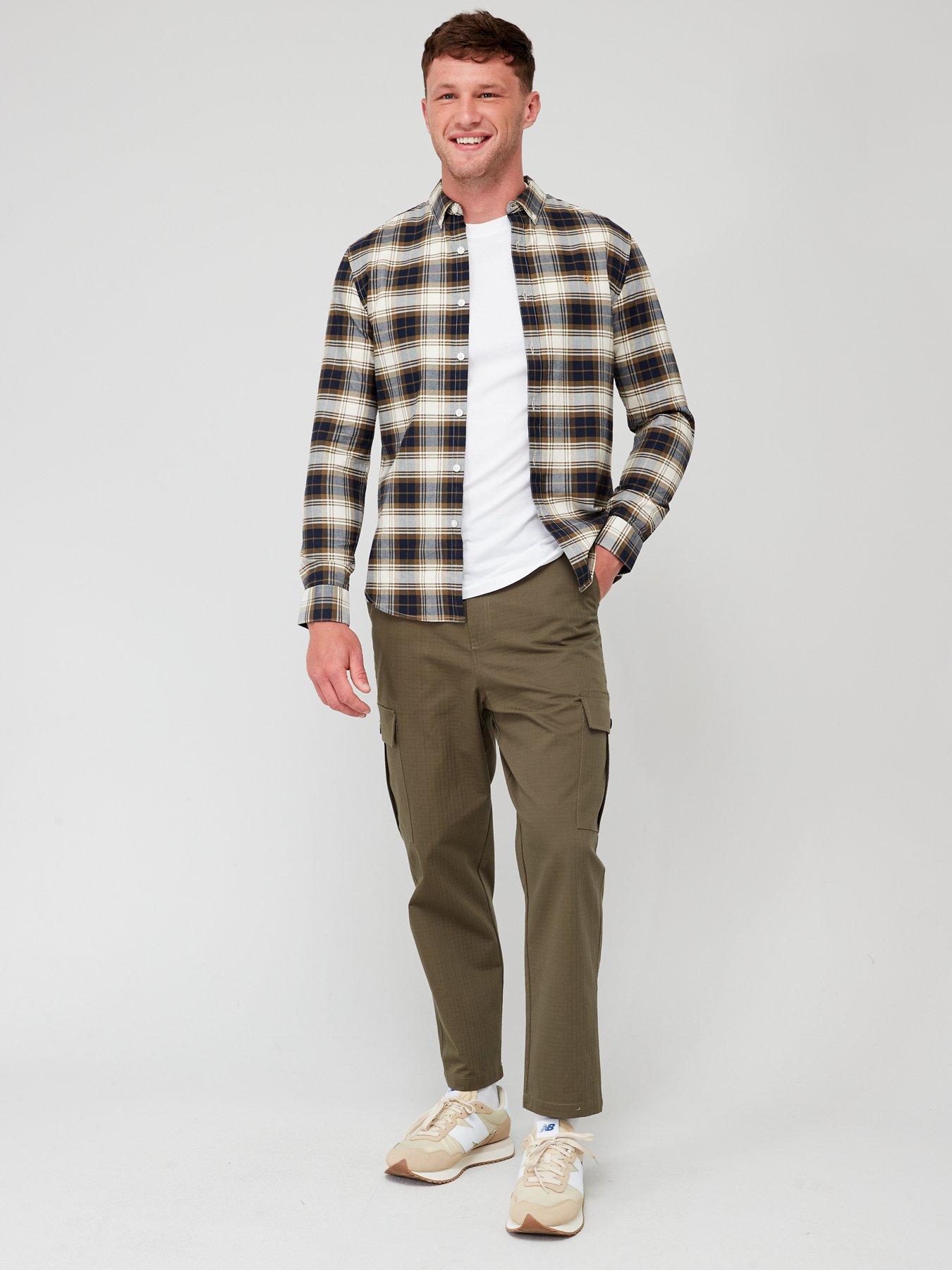 Farah Brewer Long Sleeve Check Oxford Shirt - Dark Khaki