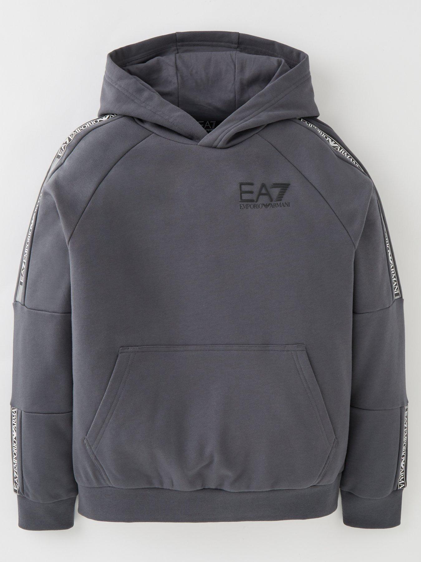 EA7 Emporio Armani Boys Tape Logo Hoodie Iron Gate littlewoods